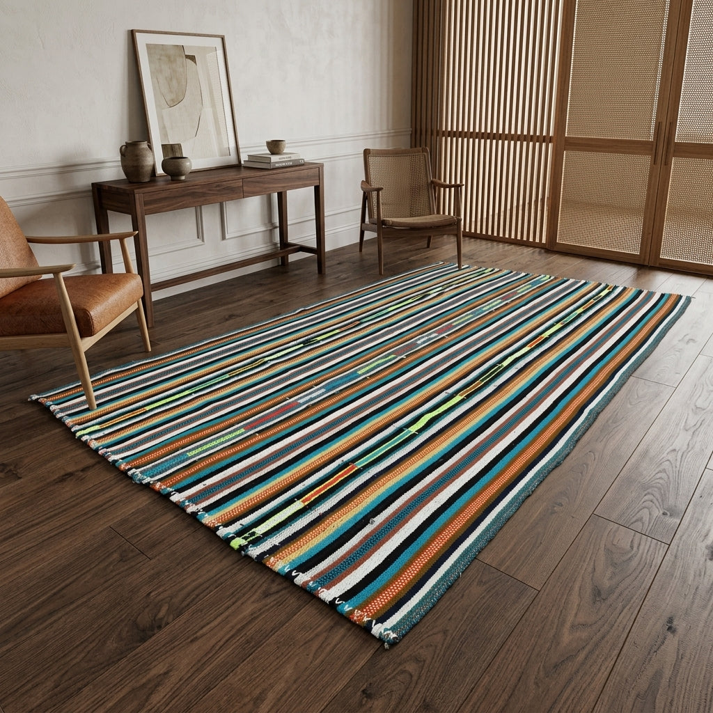 Striped pattern on the Kelebekbahar vintage kilim rug – handwoven flatweave in Anatolia, Turkey