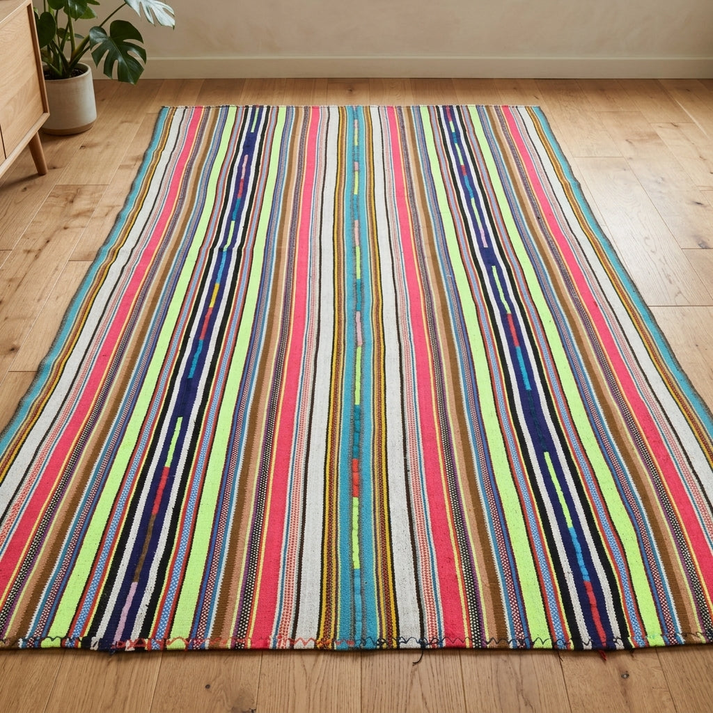 Striped pattern on the Alevbike vintage kilim rug – handwoven flatweave in Anatolia, Turkey