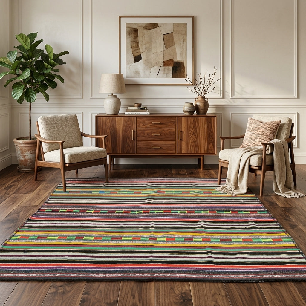 Striped pattern on the Argyrophone vintage kilim rug – handwoven flatweave in Anatolia, Turkey