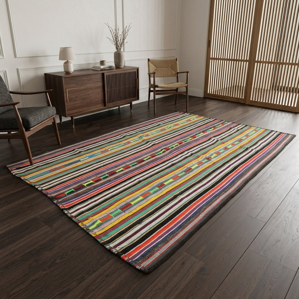 Striped pattern on the Argyrophone vintage kilim rug – handwoven flatweave in Anatolia, Turkey