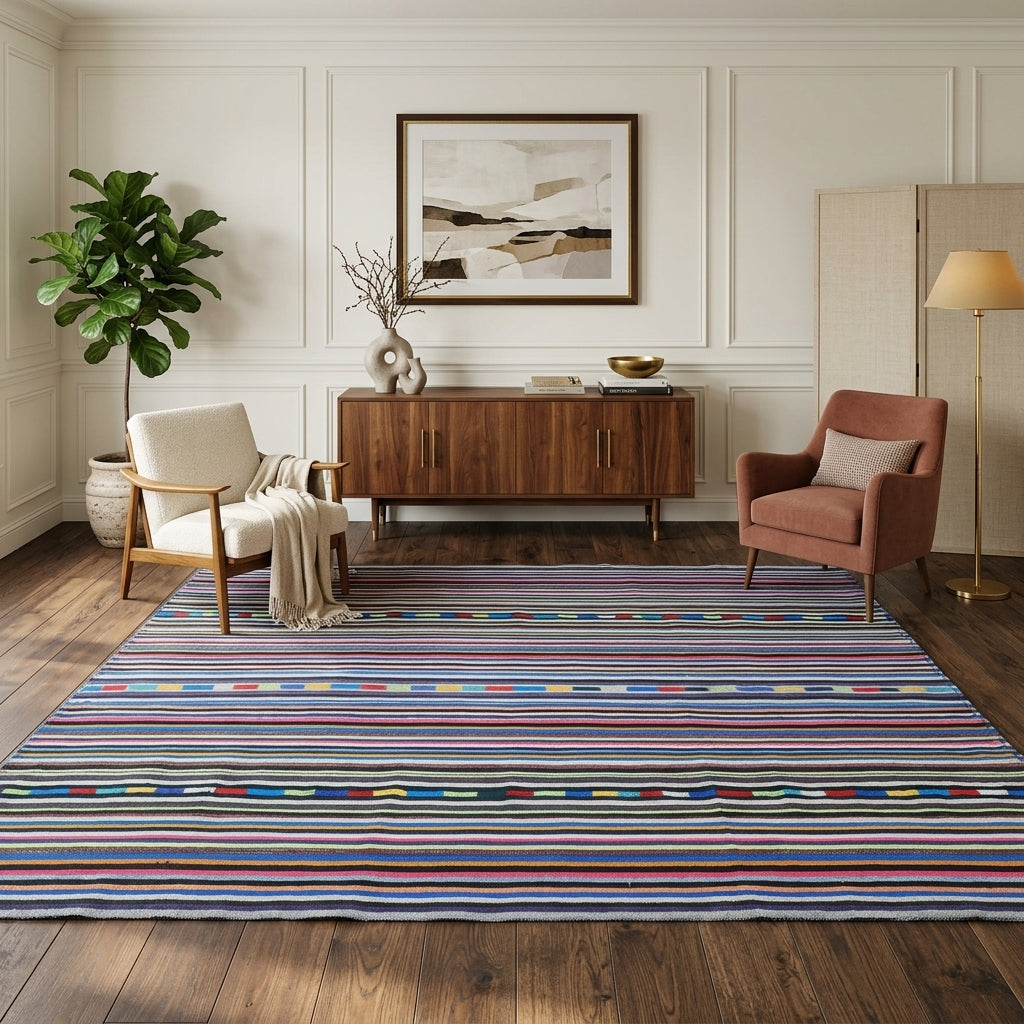 Striped pattern on the Damlabahar vintage kilim rug – handwoven flatweave in Anatolia, Turkey