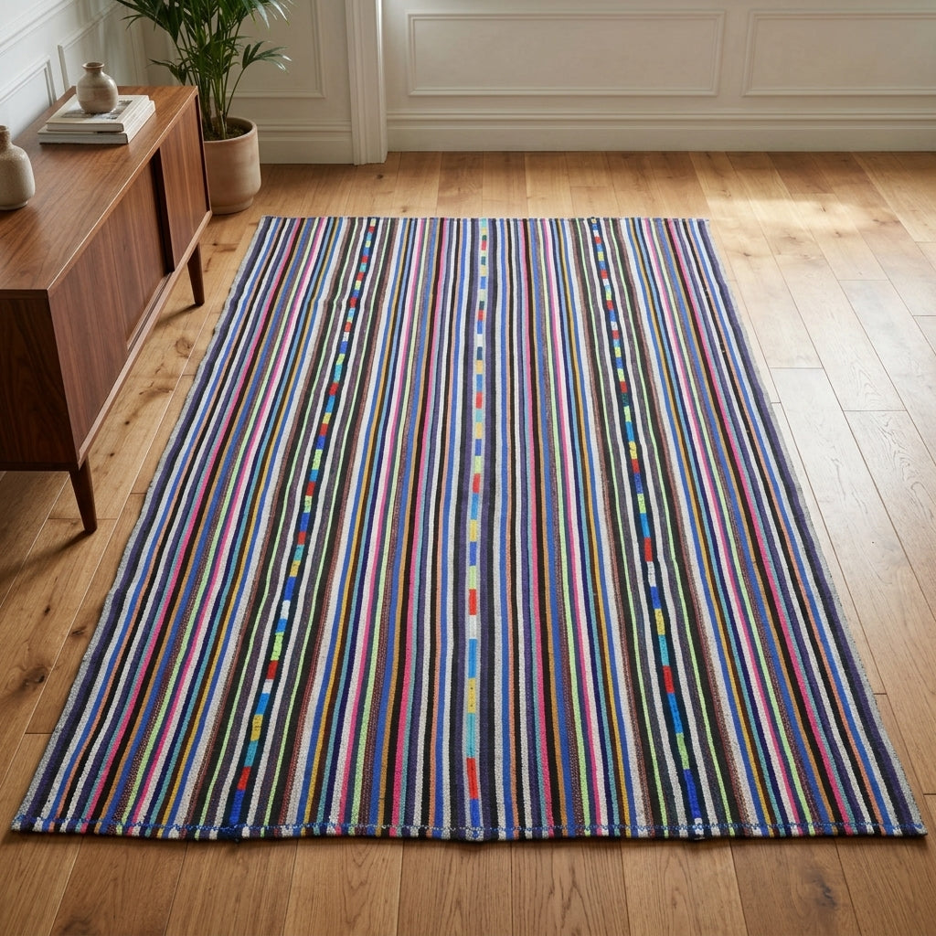 Striped pattern on the Damlabahar vintage kilim rug – handwoven flatweave in Anatolia, Turkey