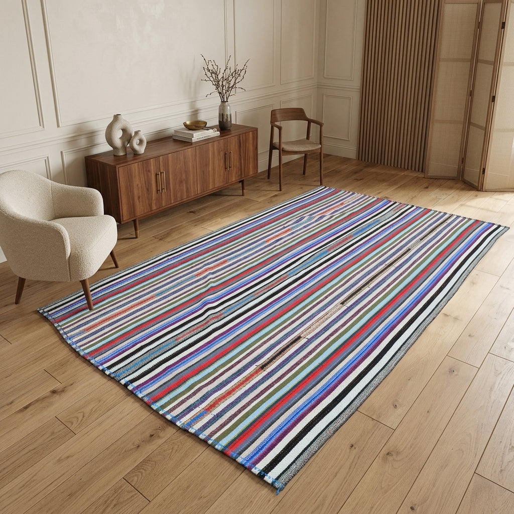 Striped pattern on the Selencihan vintage kilim rug – handwoven flatweave in Anatolia, Turkey