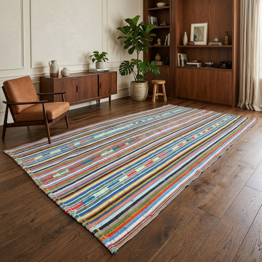 Striped pattern on the Serinpezir vintage kilim rug – handwoven flatweave in Anatolia, Turkey