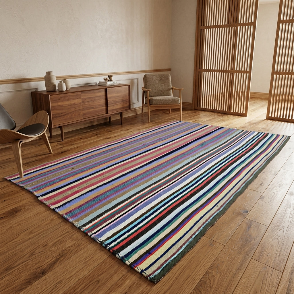 Striped pattern on the Sunbulpare vintage kilim rug – handwoven flatweave in Anatolia, Turkey