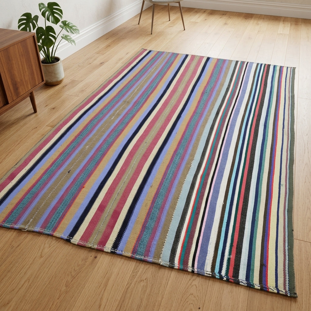 Striped pattern on the Sunbulpare vintage kilim rug – handwoven flatweave in Anatolia, Turkey