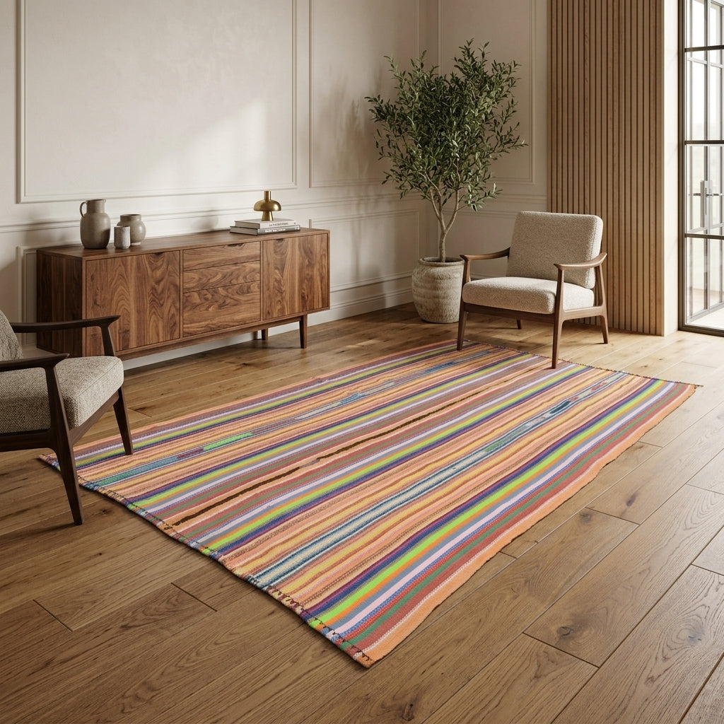 Striped pattern on the Mercanmelek vintage kilim rug – handwoven flatweave in Anatolia, Turkey