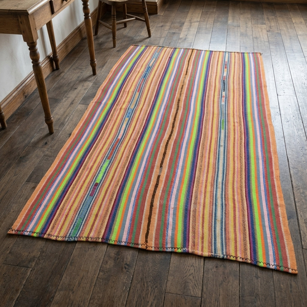 Striped pattern on the Mercanmelek vintage kilim rug – handwoven flatweave in Anatolia, Turkey