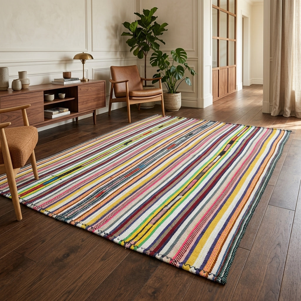 Striped pattern on the Meltemperi vintage kilim rug – handwoven flatweave in Anatolia, Turkey