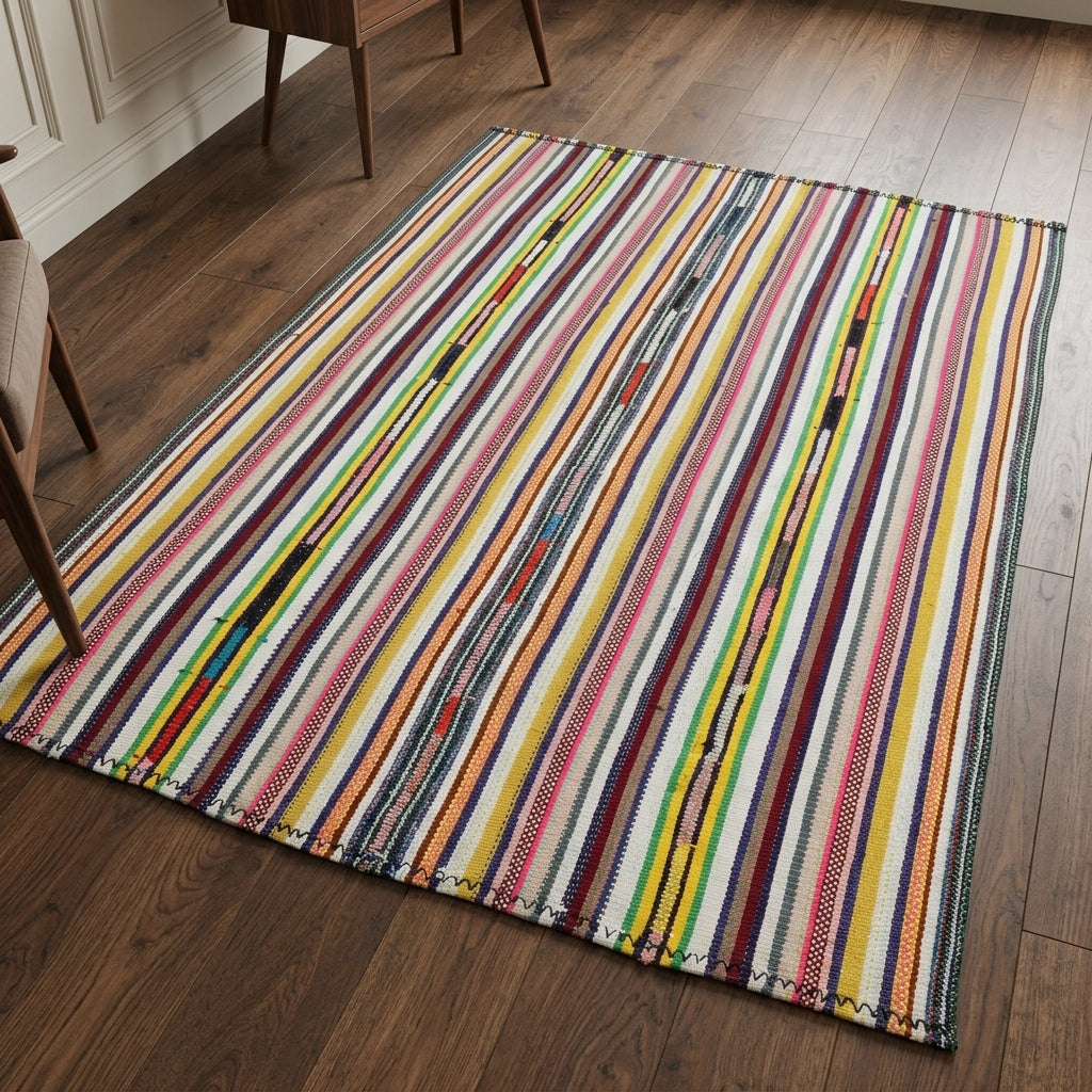 Striped pattern on the Meltemperi vintage kilim rug – handwoven flatweave in Anatolia, Turkey