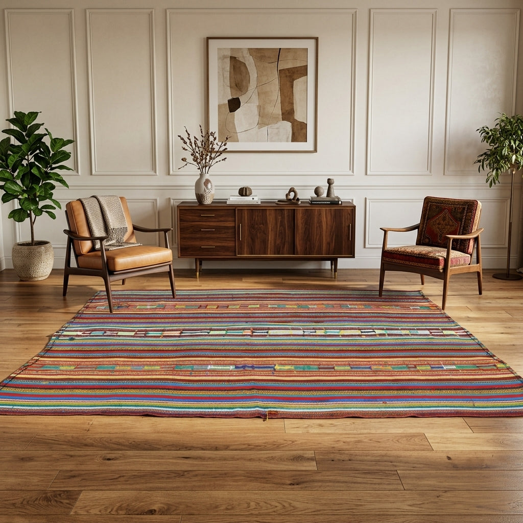 Striped pattern on the Tuwanuwa vintage kilim rug – handwoven flatweave in Anatolia, Turkey