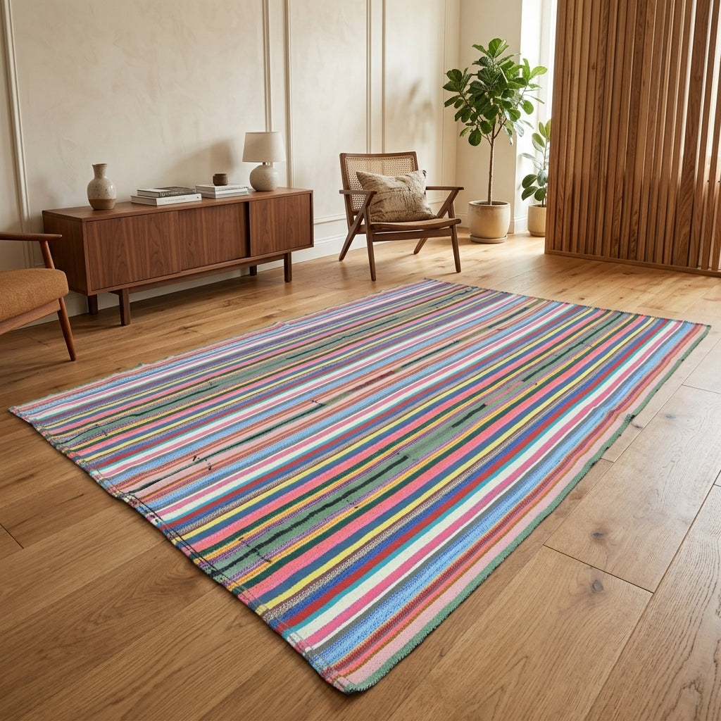 Striped pattern on the Myrtopetra vintage kilim rug – handwoven flatweave in Anatolia, Turkey
