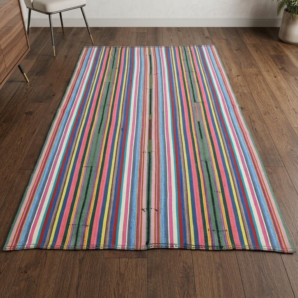 Striped pattern on the Myrtopetra vintage kilim rug – handwoven flatweave in Anatolia, Turkey