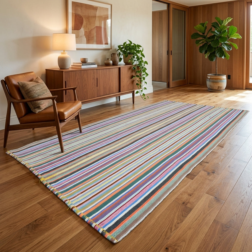 Striped pattern on the Vefanur vintage kilim rug – handwoven flatweave in Anatolia, Turkey