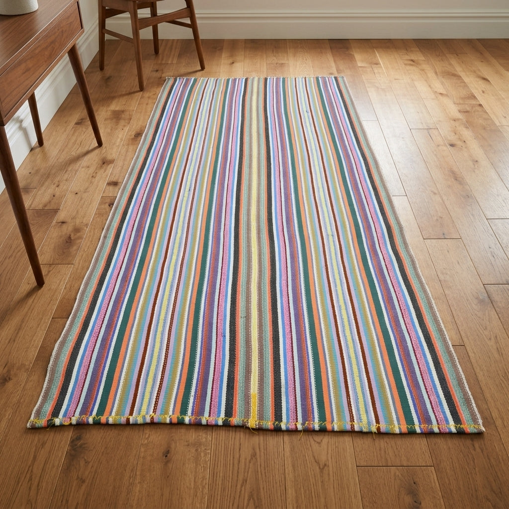 Striped pattern on the Vefanur vintage kilim rug – handwoven flatweave in Anatolia, Turkey