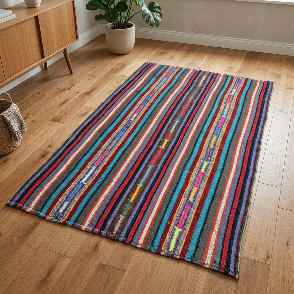 Striped pattern on the Nessel vintage kilim rug – handwoven flatweave in Anatolia, Turkey