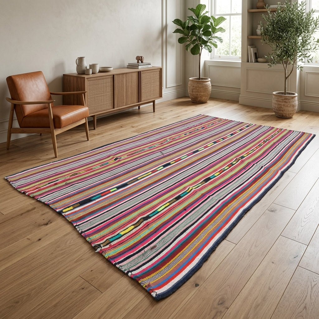 Striped pattern on the Zulfiyegul vintage kilim rug – handwoven flatweave in Anatolia, Turkey