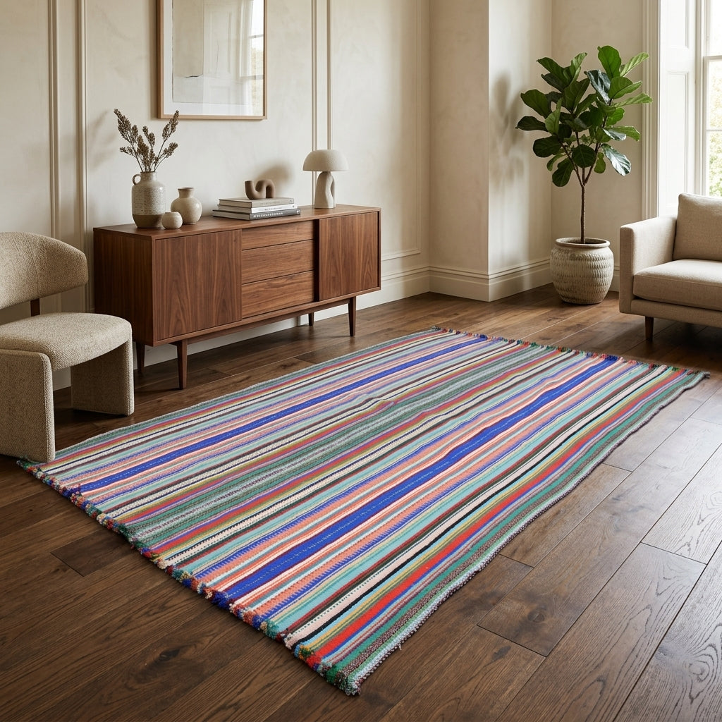 Striped pattern on the Yagmurgul vintage kilim rug – handwoven flatweave in Anatolia, Turkey