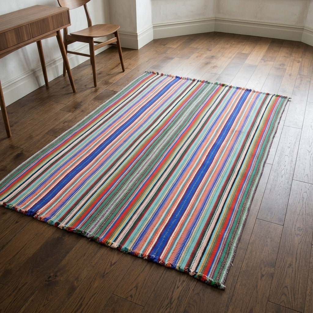 Striped pattern on the Yagmurgul vintage kilim rug – handwoven flatweave in Anatolia, Turkey