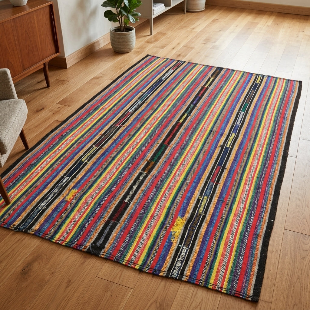 Striped pattern on the Filizperver vintage kilim rug – handwoven flatweave in Anatolia, Turkey