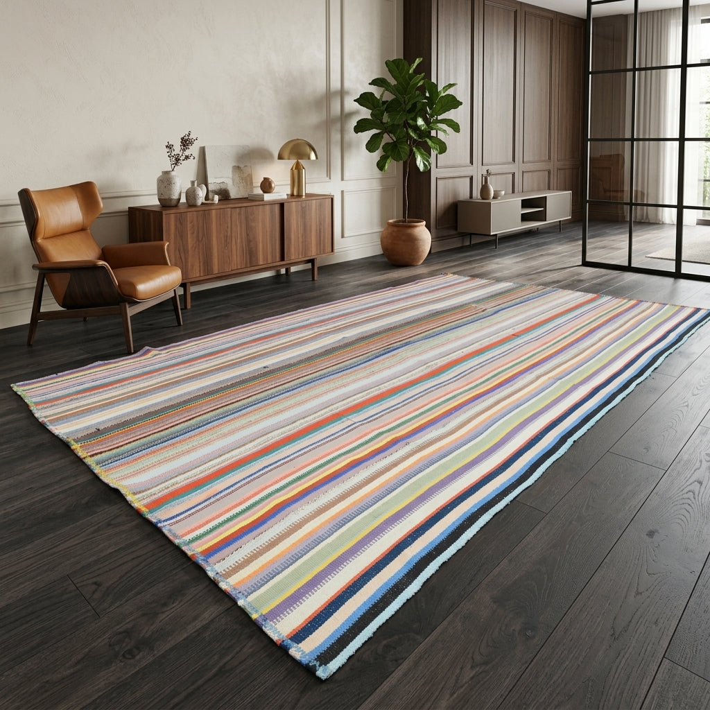 Striped pattern on the Zulalban vintage kilim rug – handwoven flatweave in Anatolia, Turkey