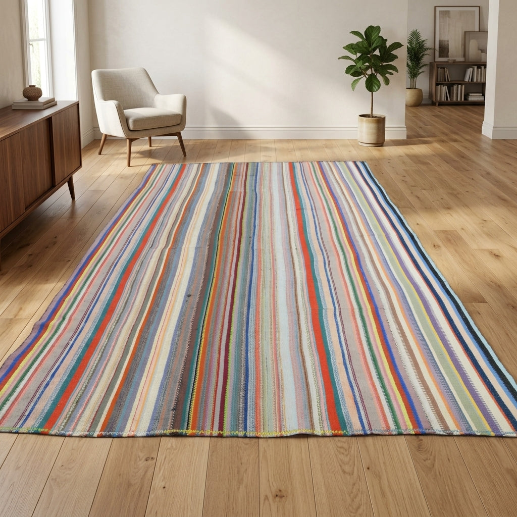 Striped pattern on the Zulalban vintage kilim rug – handwoven flatweave in Anatolia, Turkey