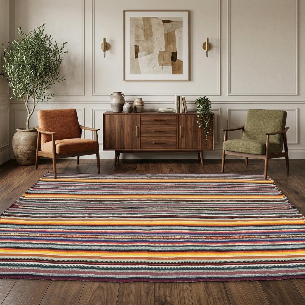 Striped pattern on the Agdistis vintage kilim rug – handwoven flatweave in Anatolia, Turkey