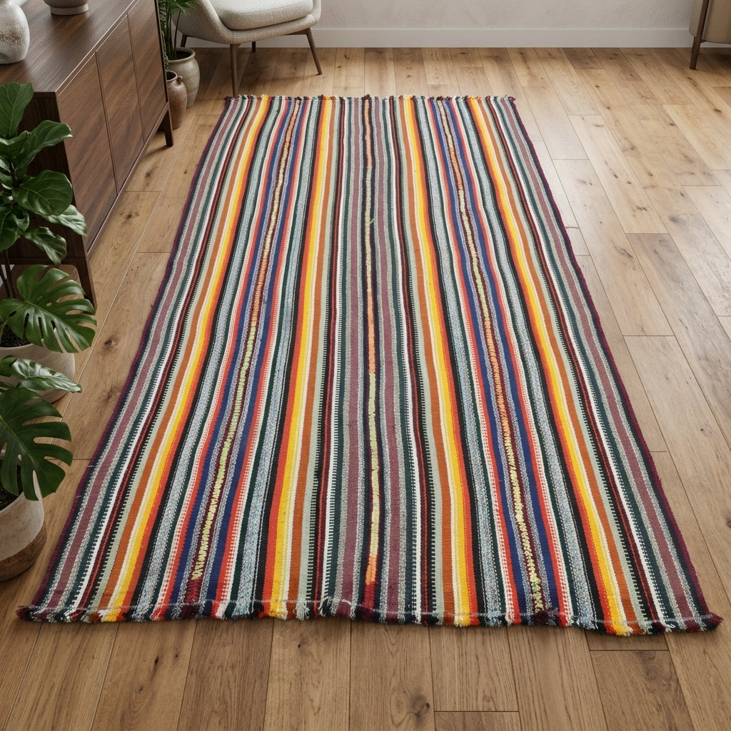 Striped pattern on the Agdistis vintage kilim rug – handwoven flatweave in Anatolia, Turkey