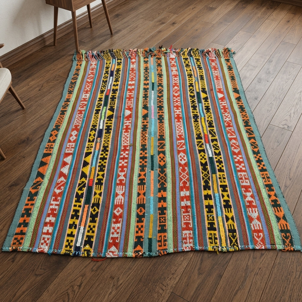 Ikat pattern on the Alevsever vintage kilim rug – handwoven flatweave in Anatolia, Turkey
