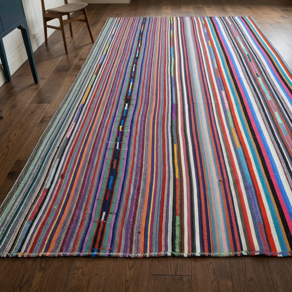 Striped pattern on the Zuhrenur vintage kilim rug – handwoven flatweave in Anatolia, Turkey