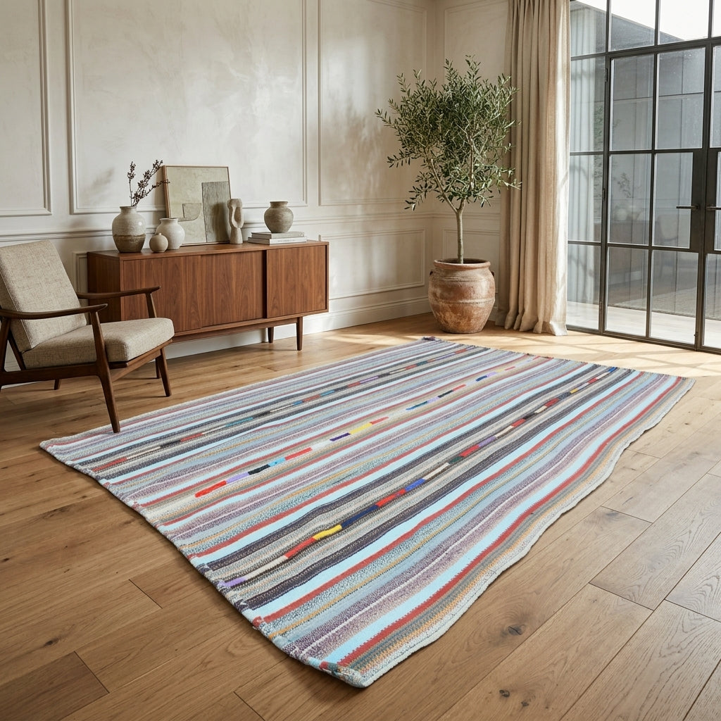 Striped pattern on the Agathaura vintage kilim rug – handwoven flatweave in Anatolia, Turkey