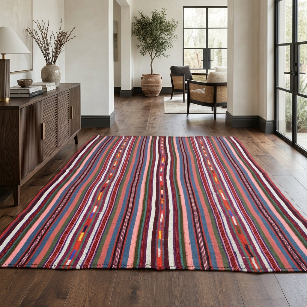 Oriental pattern on the Ahupezir vintage kilim rug – handwoven flatweave in Anatolia, Turkey