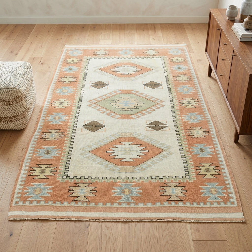 Oriental pattern on the Mehyaz vintage area rug – handmade in Anatolia, Turkey