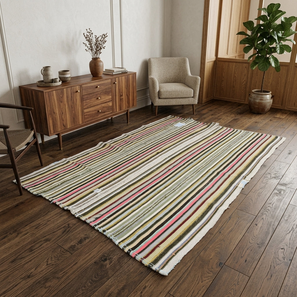Oriental pattern on the Yagmurbike vintage kilim rug – handwoven flatweave in Anatolia, Turkey