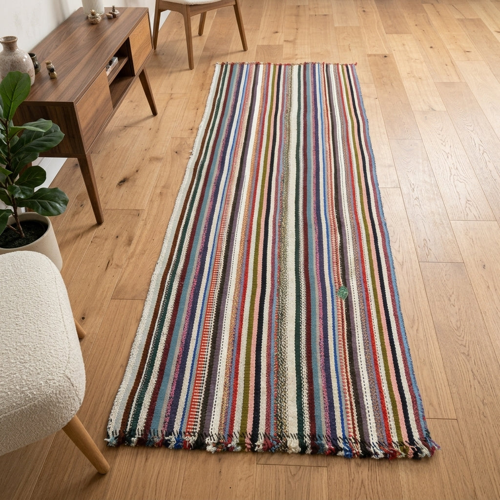 Oriental pattern on the Xanthomede vintage kilim runner rug – handwoven flatweave in Anatolia, Turkey
