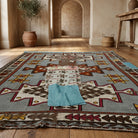 Abstract pattern on the Nihanefsan vintage patchwork area rug – handmade in Anatolia, Turkey