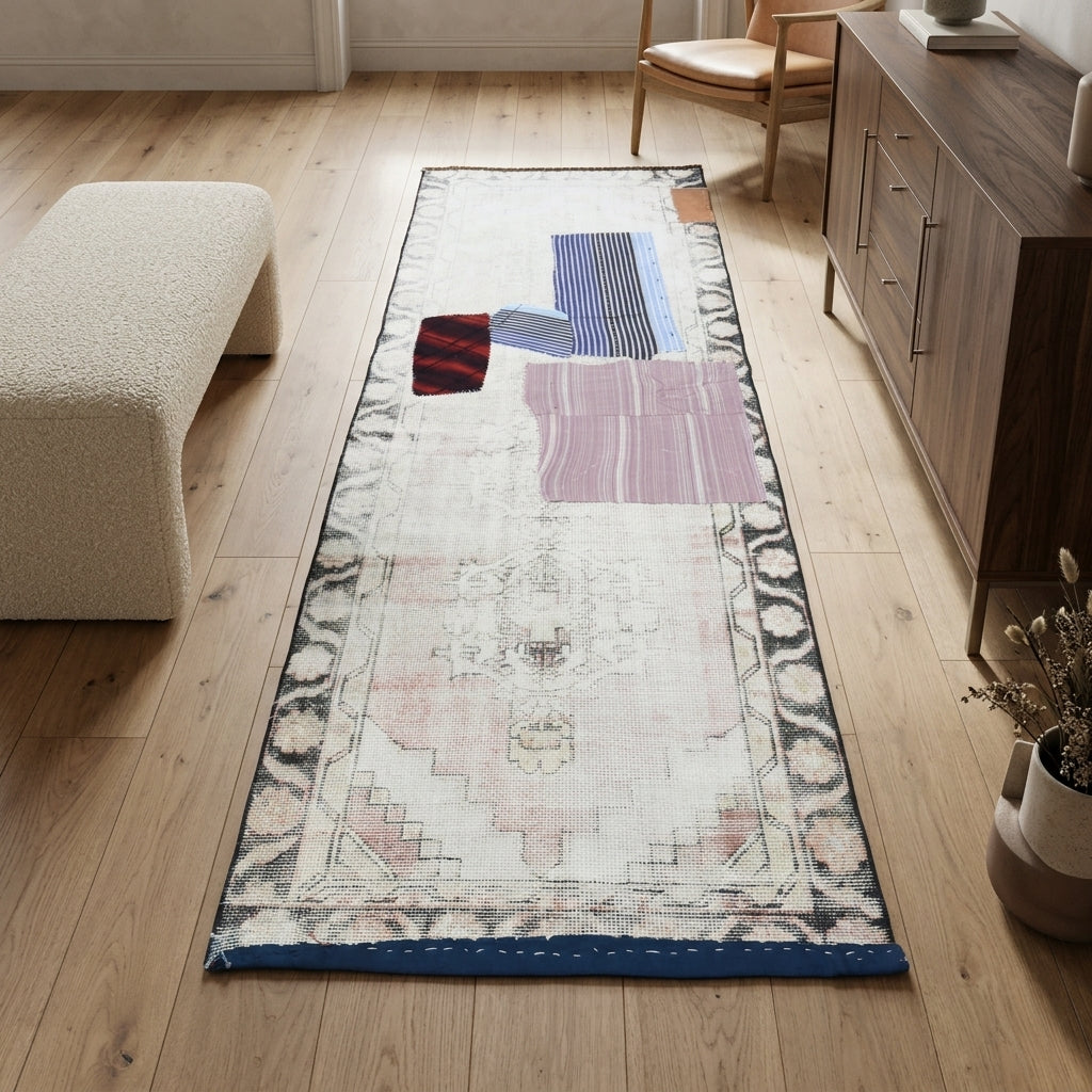 Pattern on the Hazansad vintage patchwork runner rug – handmade in Anatolia, Turkey