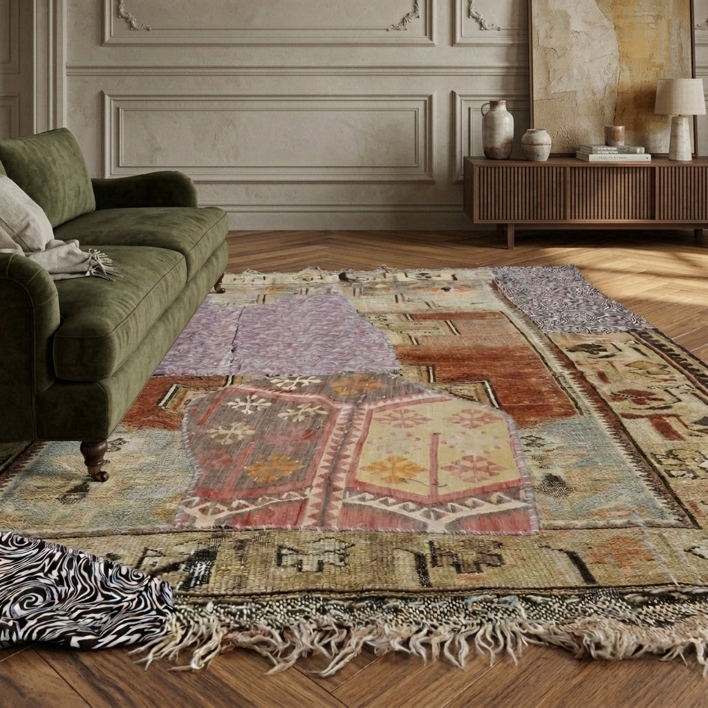 Oriental pattern on the Berilmelek vintage area rug – handmade in Anatolia, Turkey