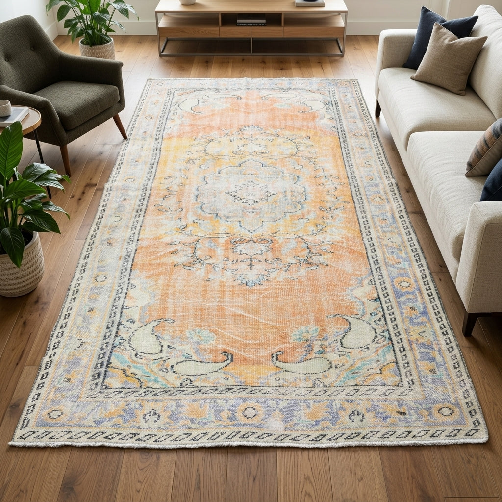 Oriental pattern on the Berrakdil vintage area rug – handmade in Anatolia, Turkey