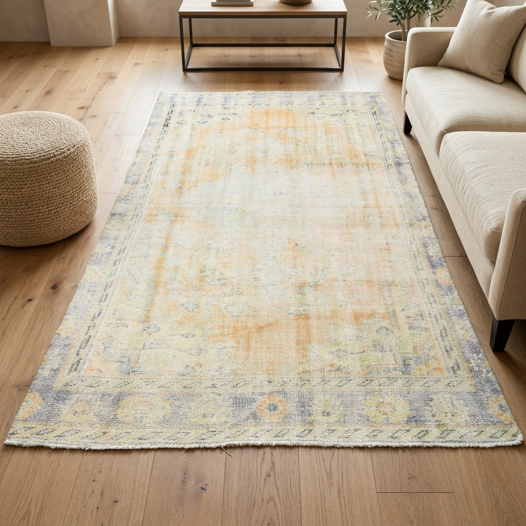 Abstract pattern on the Bulutnisin distressed vintage area rug – handmade in Anatolia, Turkey