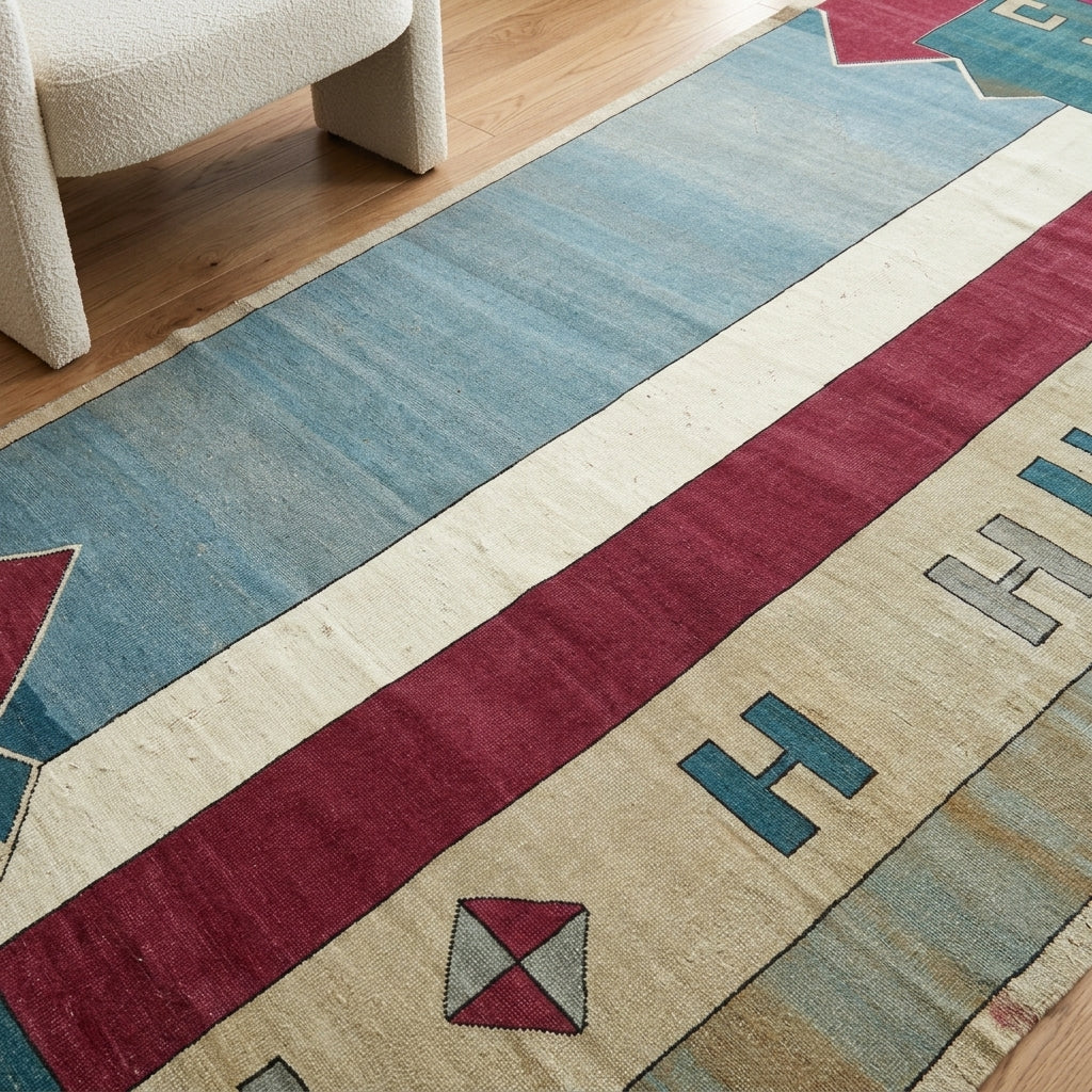 Tribal pattern on the Denizhayat vintage area rug – handmade in Anatolia, Turkey