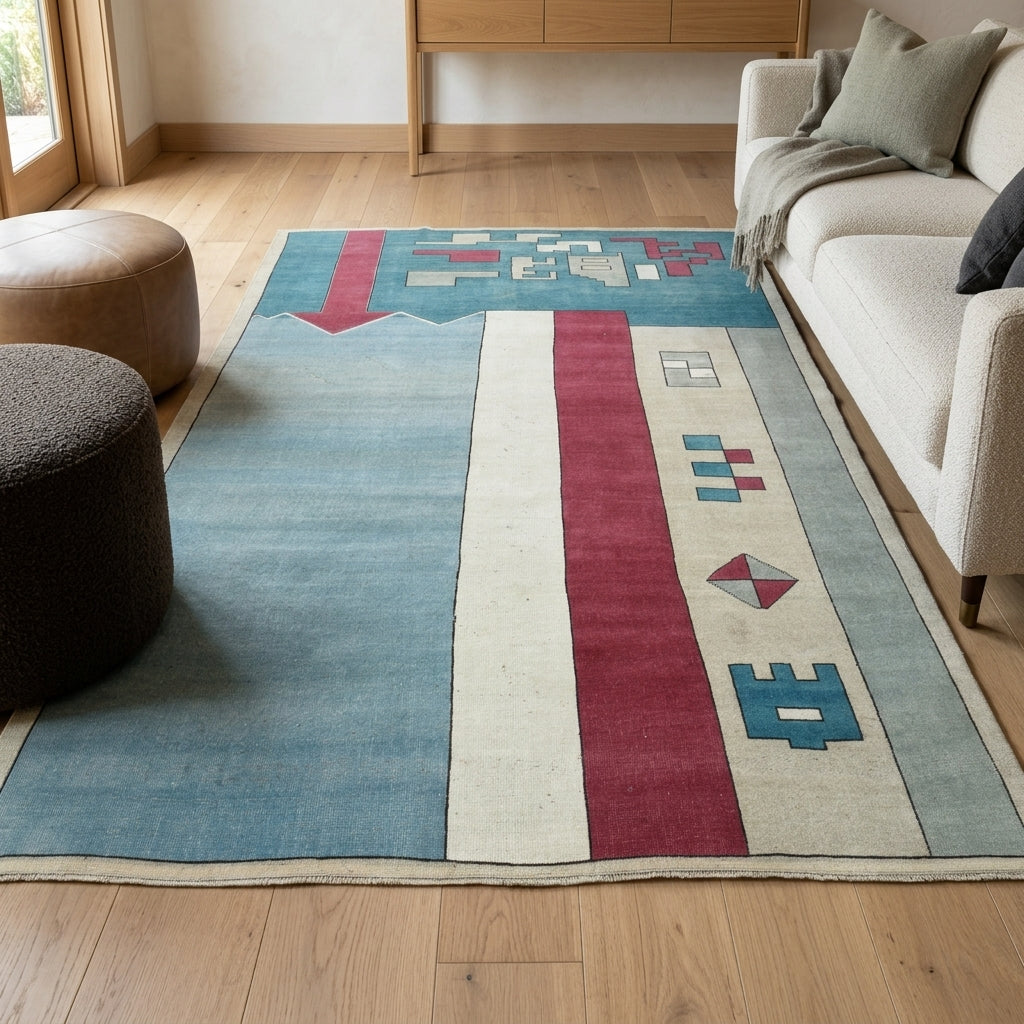 Tribal pattern on the Denizhayat vintage area rug – handmade in Anatolia, Turkey