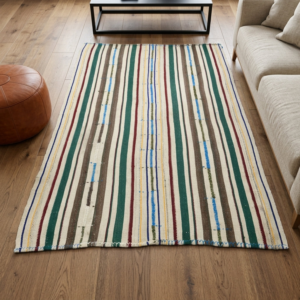 Striped pattern on the Mahsuzenur vintage kilim rug – handwoven flatweave in Anatolia, Turkey