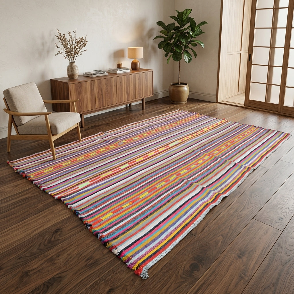 Striped pattern on the Nikophyllis vintage kilim rug – handwoven flatweave in Anatolia, Turkey
