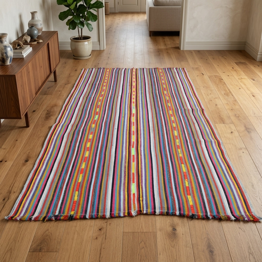 Striped pattern on the Nikophyllis vintage kilim rug – handwoven flatweave in Anatolia, Turkey