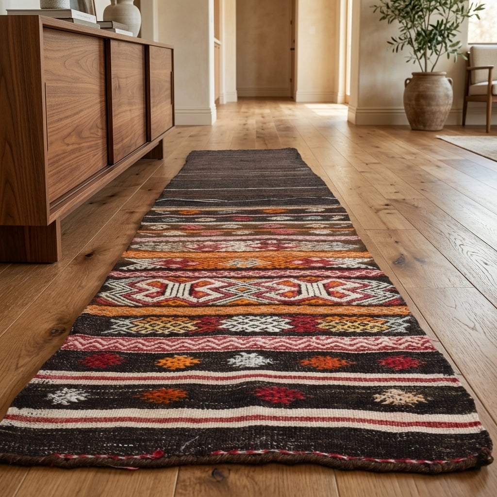 Striped pattern on the Kyrikleia vintage kilim rug – handwoven flatweave in Anatolia, Turkey