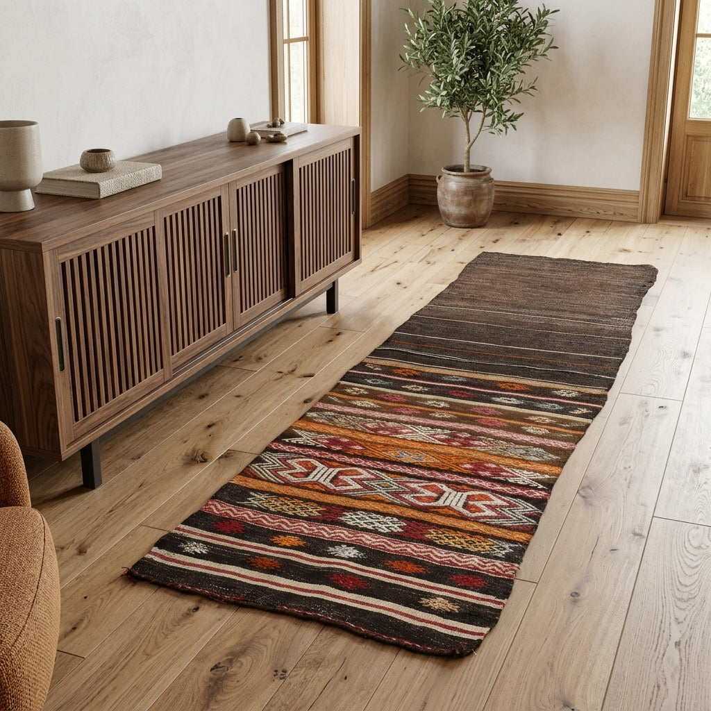 Striped pattern on the Kyrikleia vintage kilim rug – handwoven flatweave in Anatolia, Turkey