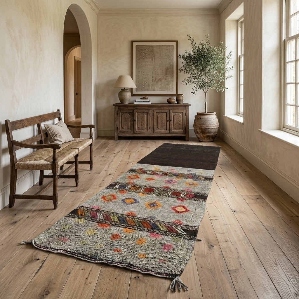 Striped pattern on the Kydorhoe vintage kilim rug – handwoven flatweave in Anatolia, Turkey