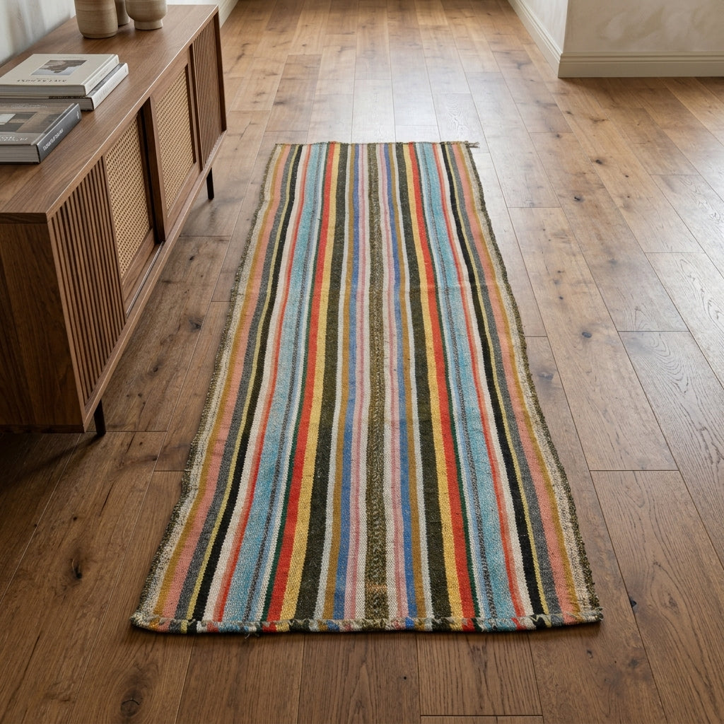 Striped pattern on the Kydorhoe vintage kilim rug – handwoven flatweave in Anatolia, Turkey