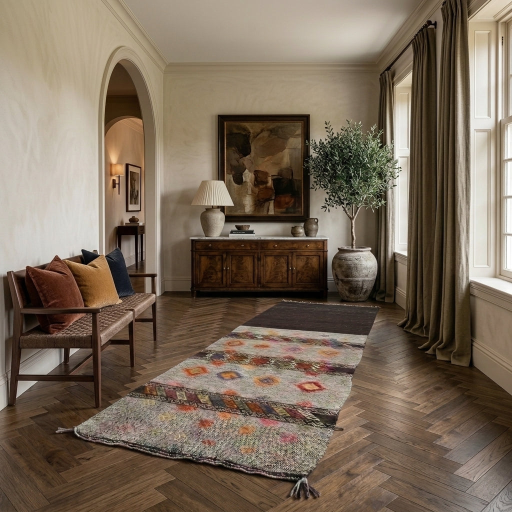 Striped pattern on the Neso vintage kilim rug – handwoven flatweave in Anatolia, Turkey